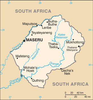 Map showing the location of Lesotho