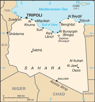Map showing the location of Libya