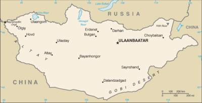 Map showing the location of Mongolia