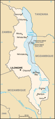 Map showing the location of Malawi