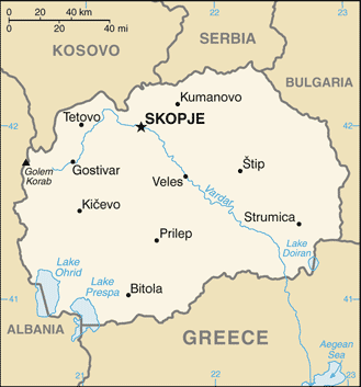 Map showing the location of North Macedonia