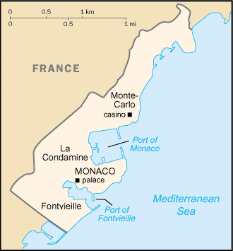 Map showing the location of Monaco
