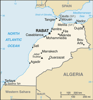 Map showing the location of Morocco