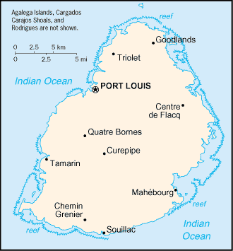 Map showing the location of Mauritius