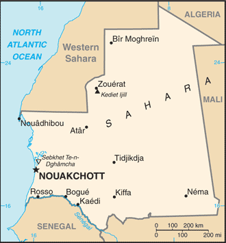 Map showing the location of Mauritania