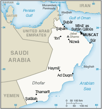 Map showing the location of Oman