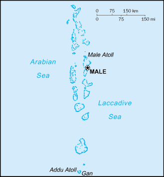 Map showing the location of Maldives