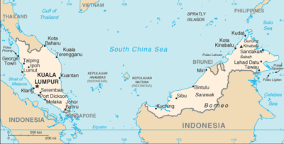 Map showing the location of Malaysia