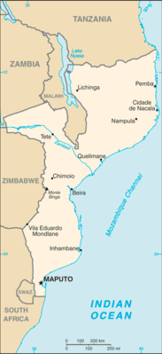 Map showing the location of Mozambique