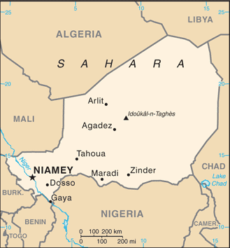 Map showing the location of Niger