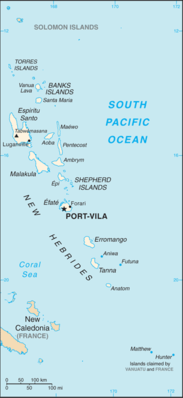 Map showing the location of Vanuatu