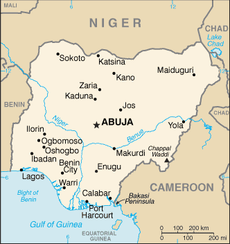 Map showing the location of Nigeria