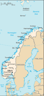Map showing the location of Norway