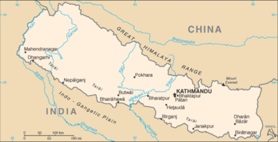 Map showing the location of Nepal