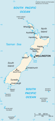 Map showing the location of New Zealand