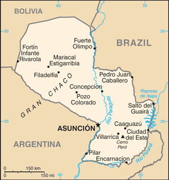 Map showing the location of Paraguay