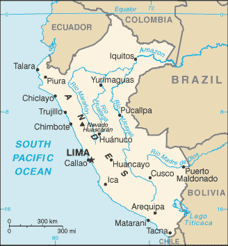 Map showing the location of Peru
