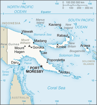 Map showing the location of Papua New Guinea