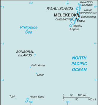 Map showing the location of Palau
