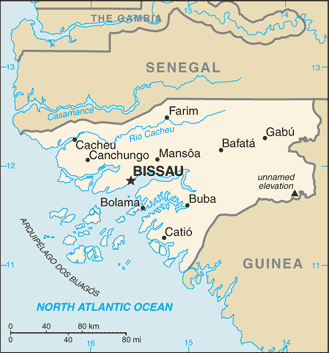 Map showing the location of Guinea-Bissau