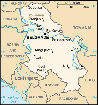 Map showing the location of Serbia