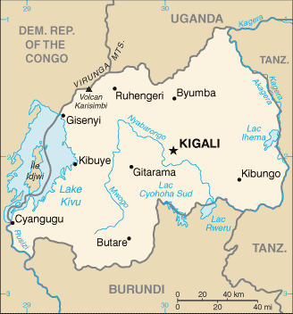 Map showing the location of Rwanda