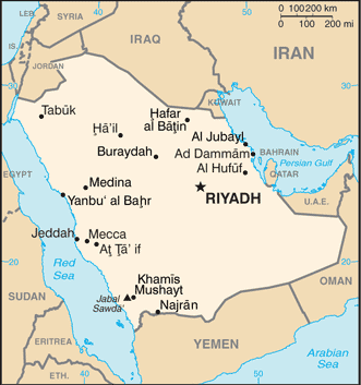Map showing the location of Saudi Arabia