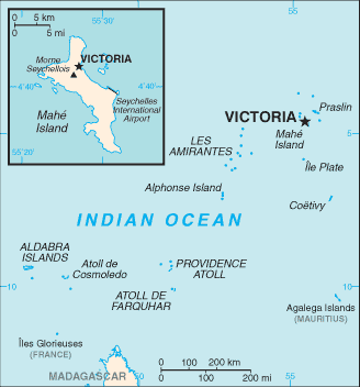 Map showing the location of Seychelles