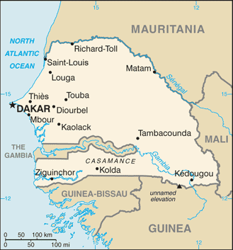 Map showing the location of Senegal
