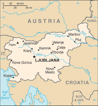 Map showing the location of Slovenia