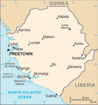Map showing the location of Sierra Leone