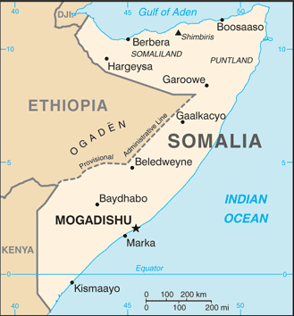 Map showing the location of Somalia