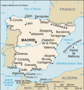 Map showing the location of Spain
