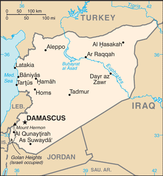 Map showing the location of Syria