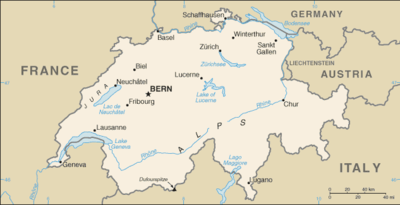 Map showing the location of Switzerland