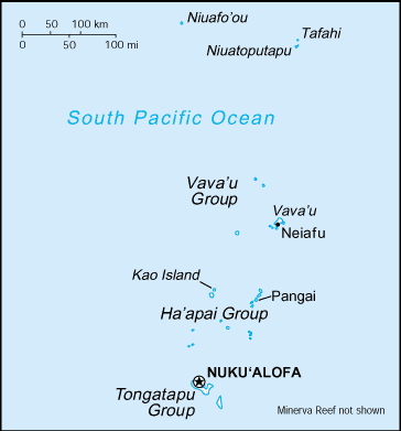 Map showing the location of Tonga