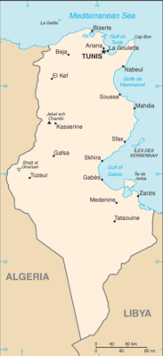 Map showing the location of Tunisia