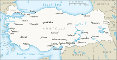 Map showing the location of Turkiye
