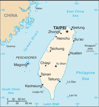 Map showing the location of Taiwan