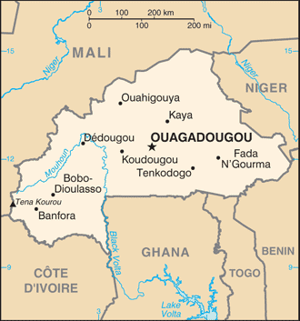 Map showing the location of Burkina Faso
