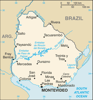 Map showing the location of Uruguay