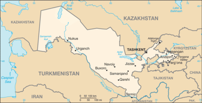 Map showing the location of Uzbekistan