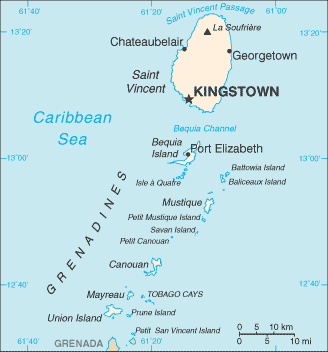Map showing the location of Saint Vincent and the Grenadines
