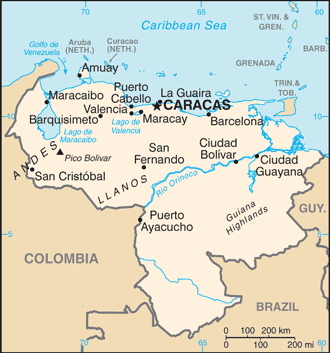 Map showing the location of Venezuela