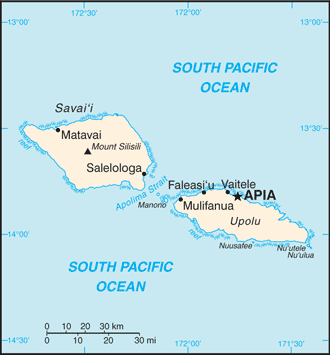 Map showing the location of Samoa