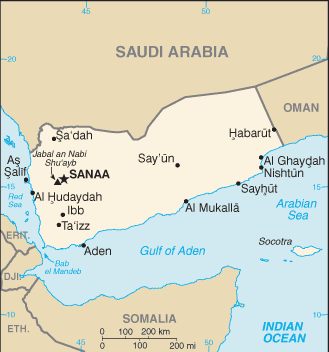 Map showing the location of Yemen